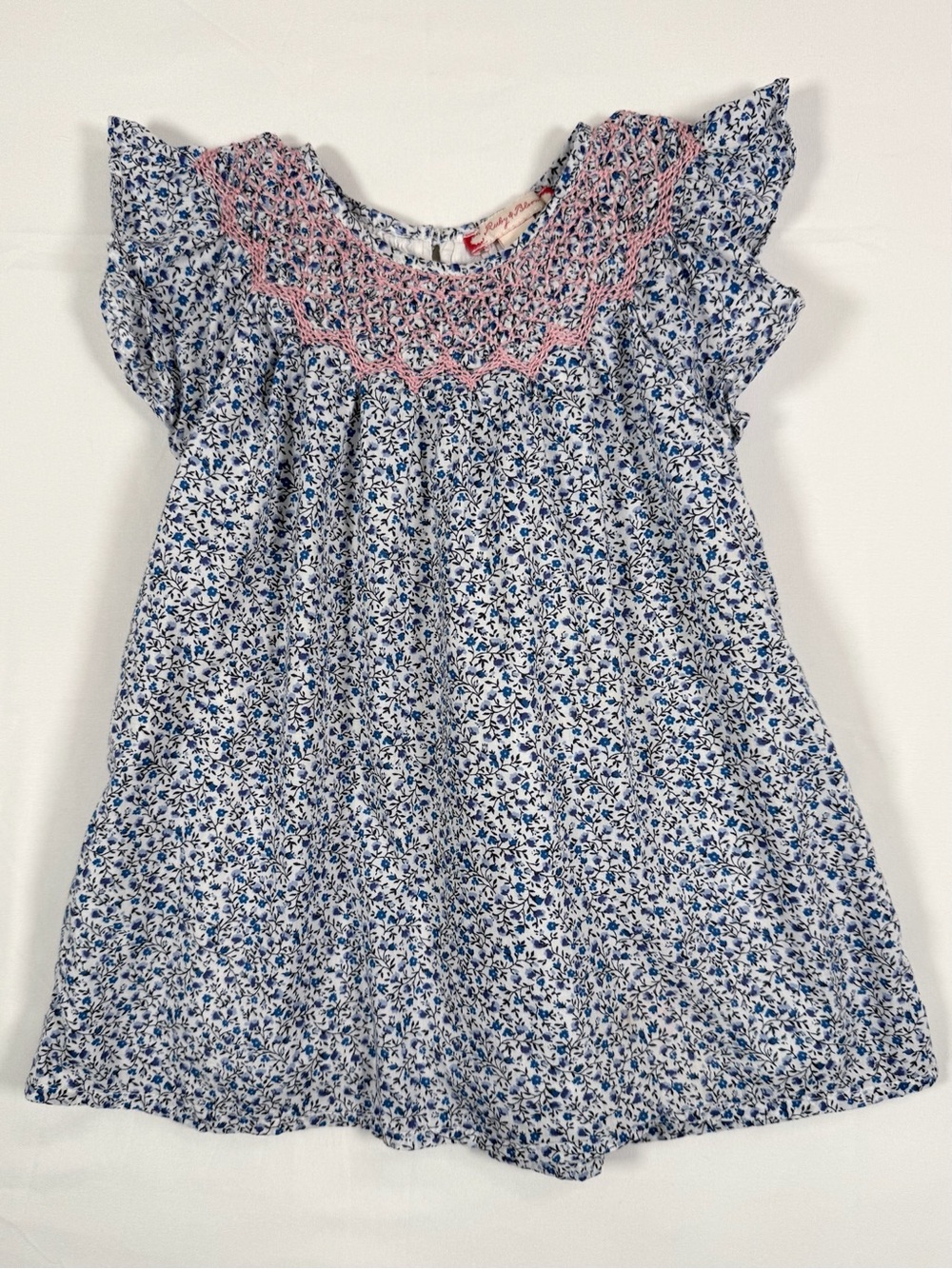 RUBY & BLOOM Blue Floral Smock Embroidered Dress Cottagecore Farmhouse Size 12M